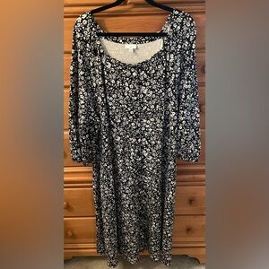 J. Jill Black and White Floral Button Down Midi Plus Size 4X Dress